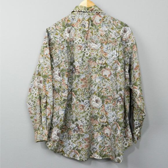Vtg Bill Blass English Floral Shirt Sz L‎ Lace Trim Collar Long Sleeve Button Up - Picture 8 of 11